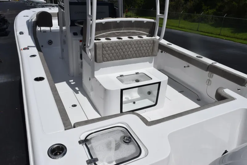 Slide: The Image of 2026 Sea Hunt Gamefish 28 Forward Seating boat interior with modern design and seating. - 6