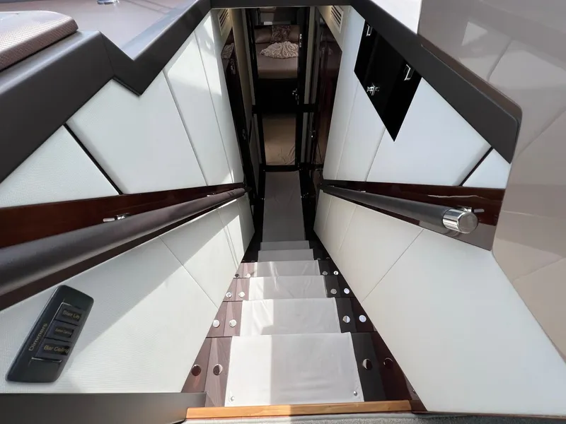 Slide: The Image of Interior of 2020 Galeon 680 Fly yacht with modern design and marina view. - 43
