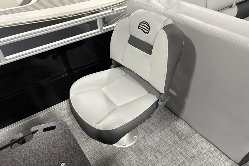 Slide: The Image of 2026 Sun Tracker SportFish™ 22 DLX boat seat, gray and white design, modern interior. - 16