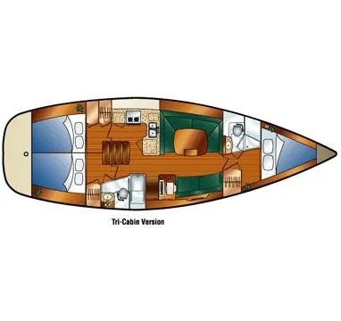 Slide: The Image of Hunter 44 Deck Salon 2006 sailboat stern with lifebuoy and outboard motor in marina. - 5