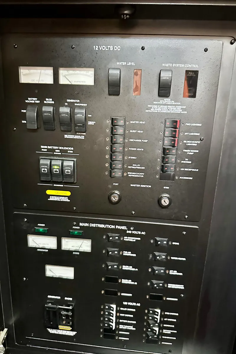 Slide: The Image of Electrical control panel of a 2005 Sea Ray 48 Sundancer yacht. - 16