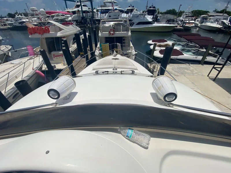 Slide: The Image of Azimut 46 yacht docked at marina, view from bow, sunny day, 2000 model. - 33