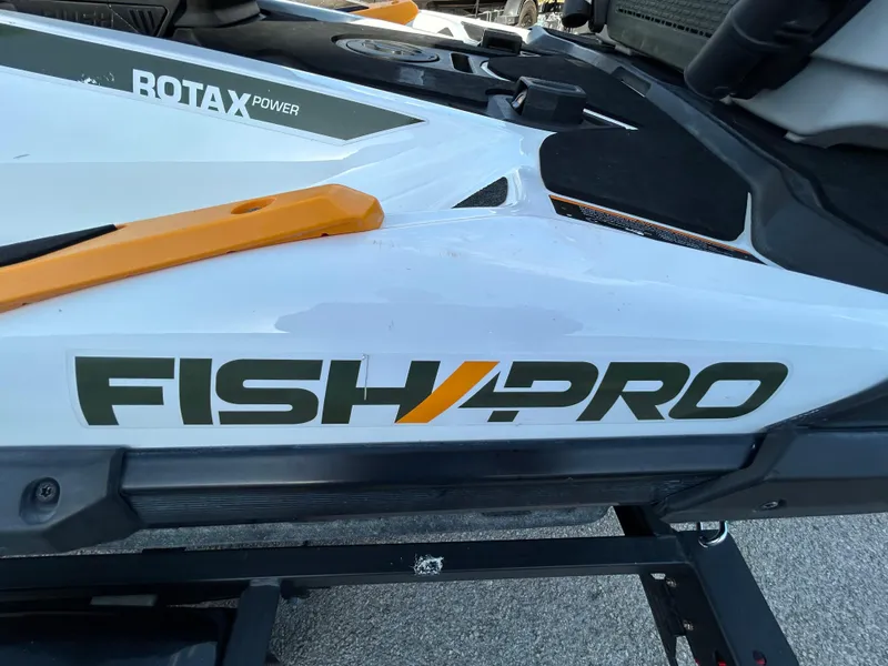 Slide: The Image of 2020 Sea-Doo FISH PRO 170 with Rotax power, close-up view of branding. - 16
