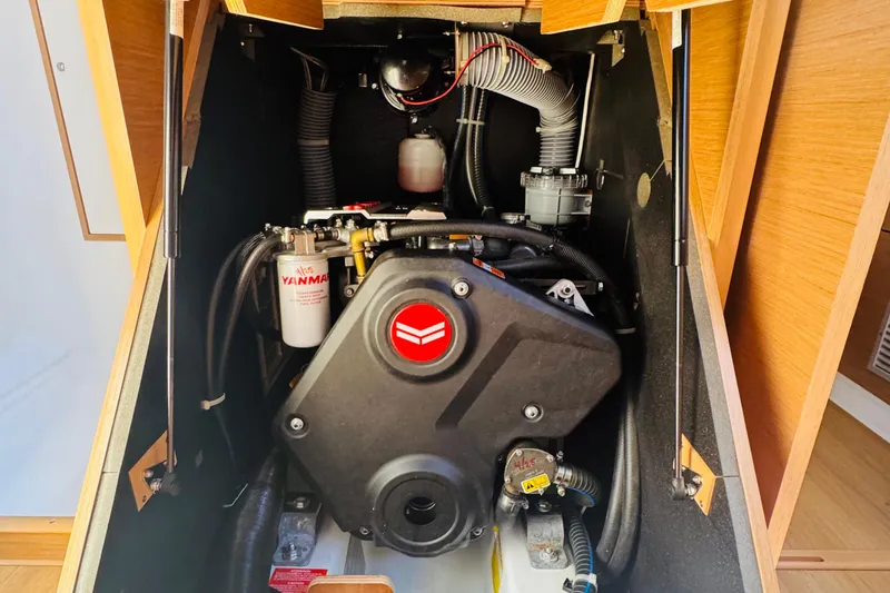 Slide: The Image of Engine compartment of 2023 Jeanneau 380 sailboat with Yanmar engine. - 67