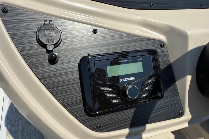 Slide: The Image of Control panel of 2025 Flagship F22CU SPORT TOON with Kicker media center and USB port. - 47