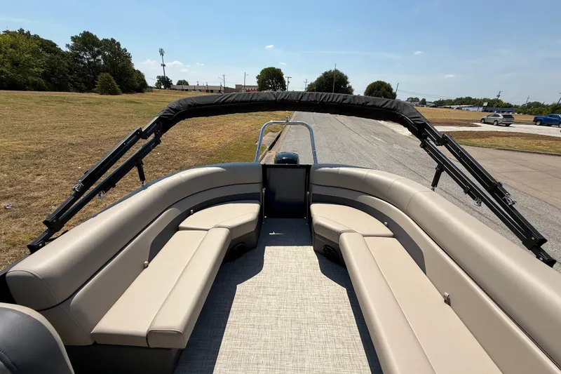 Slide: The Image of 2025 Flagship F22CU SPORT TOON pontoon boat with spacious seating and canopy. - 52