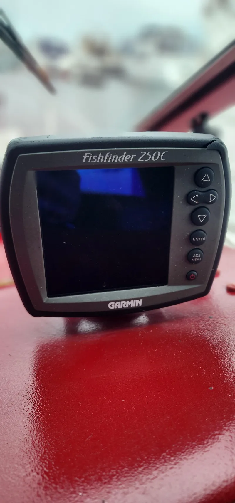 Slide: The Image of Garmin Fishfinder 250C on 1987 Sea Ray 36 Sundancer boat dashboard. - 19