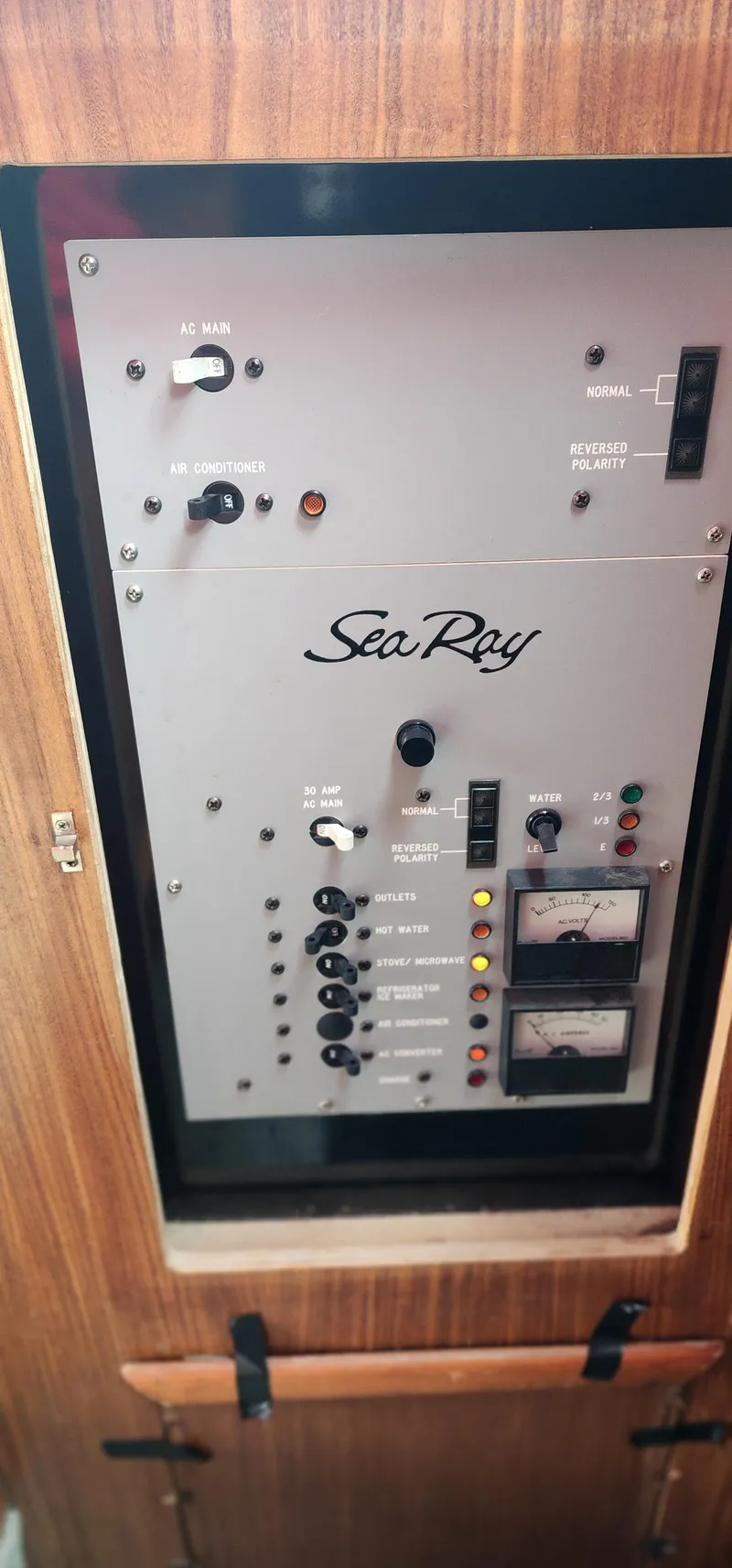 Slide: The Image of Electrical control panel of a 1987 Sea Ray 36 Sundancer boat. - 20