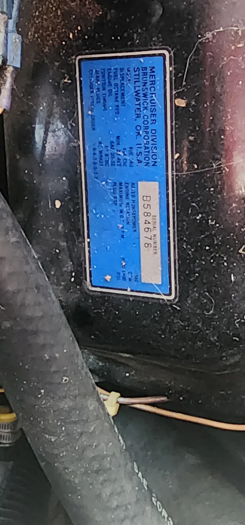 Slide: The Image of Close-up of a 1987 Sea Ray 36 Sundancer engine label with serial number. - 25