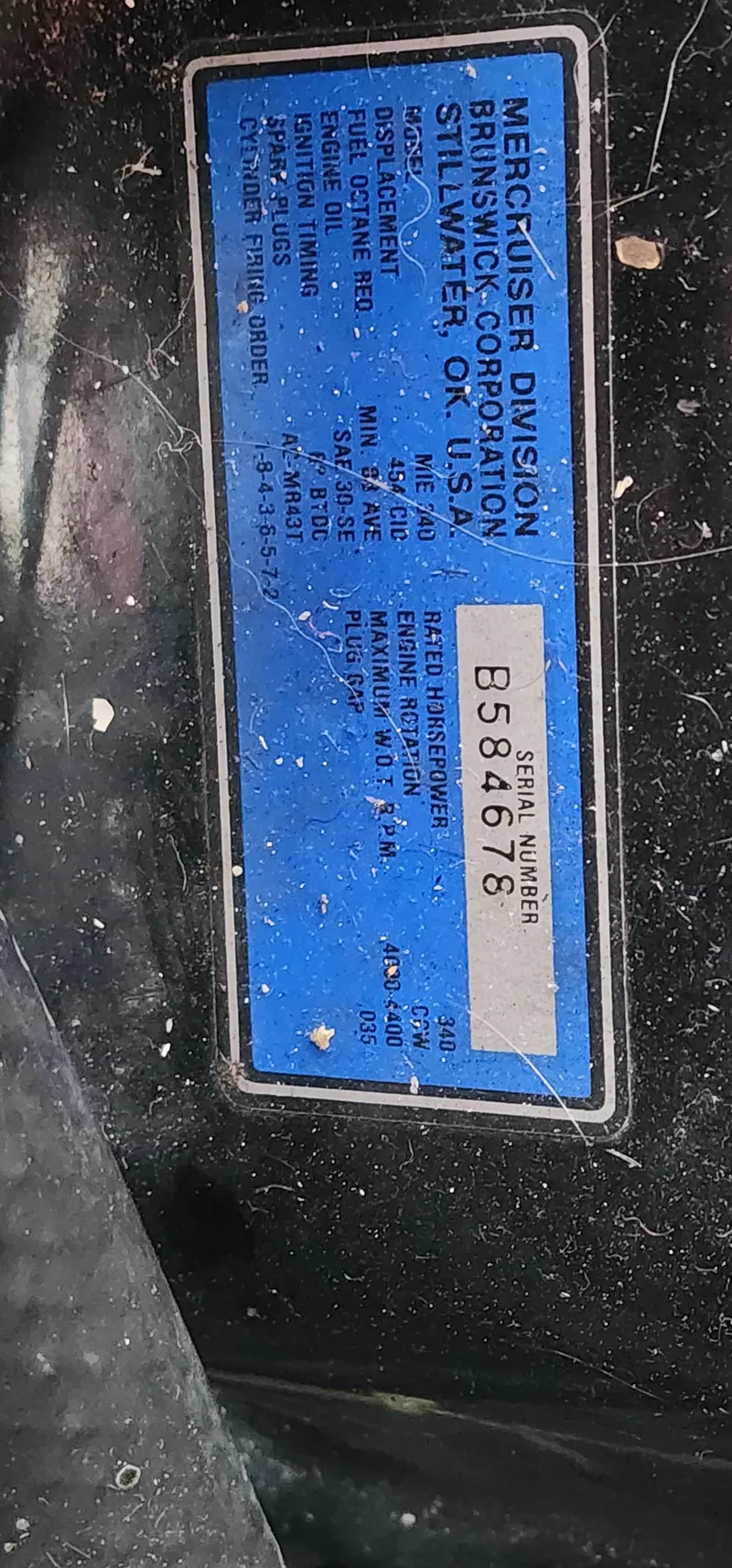 Slide: The Image of Label on 1987 Sea Ray 36 Sundancer, displaying serial number and manufacturing details. - 26