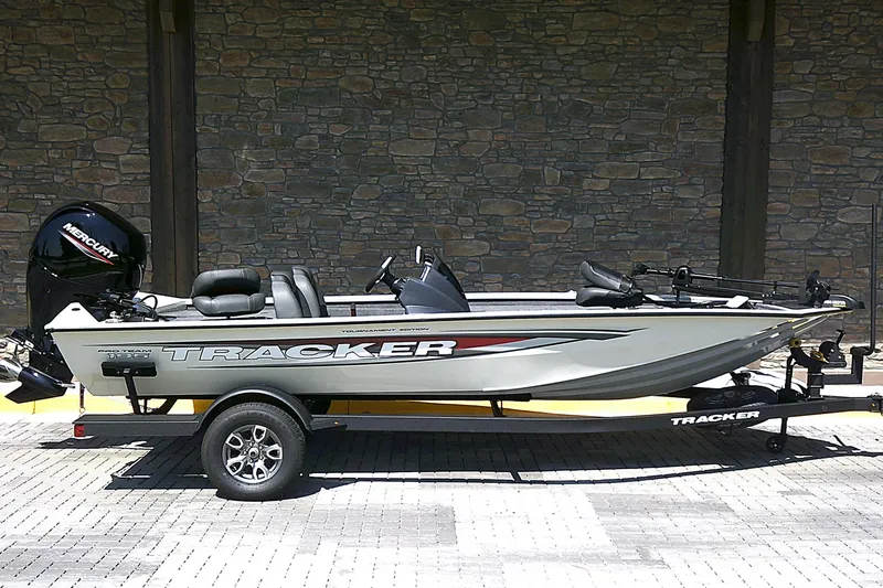 The Image of 2025 Tracker Pro Team 195 Tournament Edition boat on trailer, side view. - 0