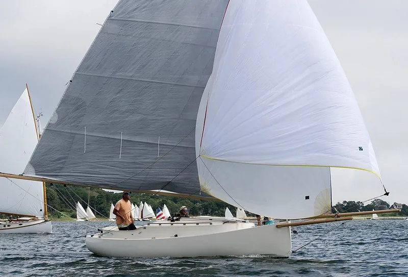 Slide: The Image of Sailboat AREY's XFC-22, 2022 model, sailing on a calm sea with other boats nearby. - 8