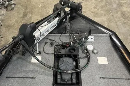 Slide: The Image of 2020 Tracker Pro Team 195 TXW boat deck with trolling motor and control panel. - 12