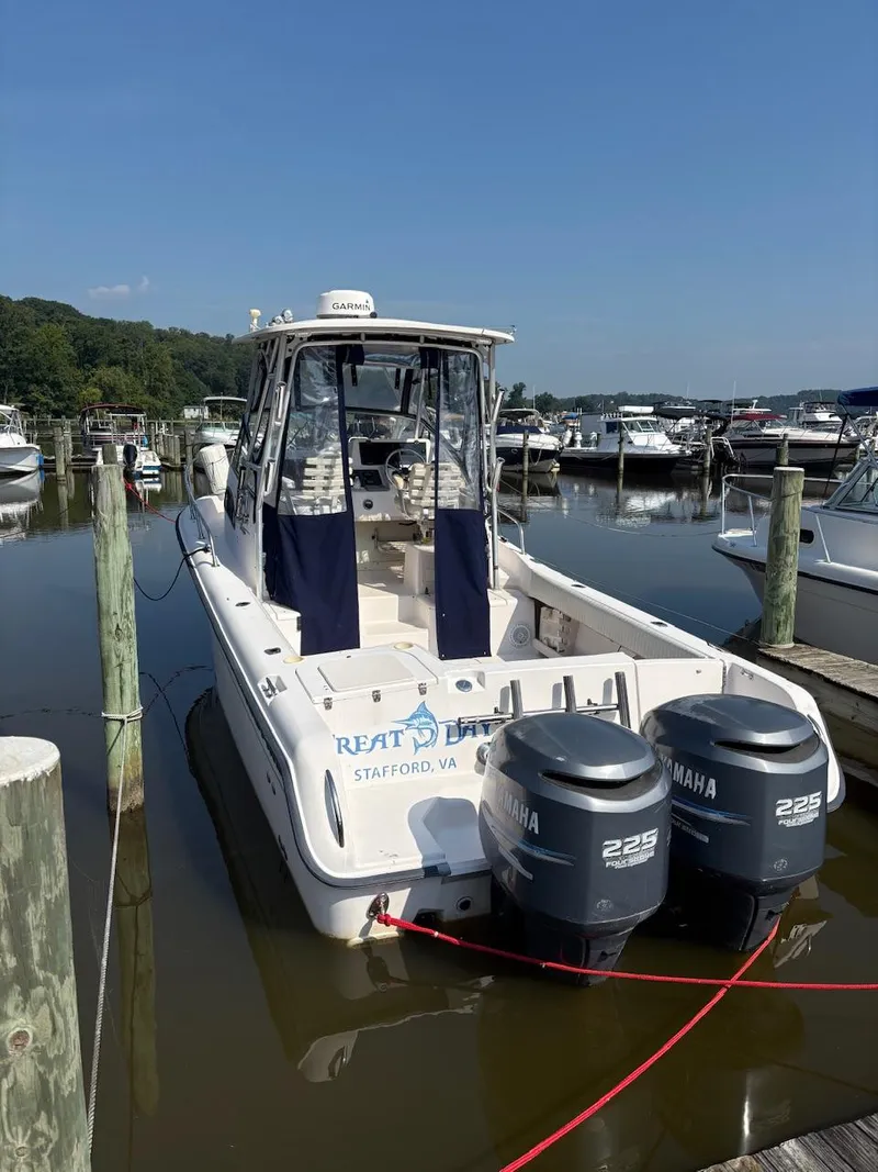 Slide: The Image of 2003 Grady-White Sailfish 282 boat docked with twin Yamaha 225 engines. - 8