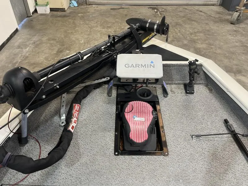 Slide: The Image of 2019 Tracker Pro Team 175 TXW boat with Garmin fishfinder and trolling motor. - 12