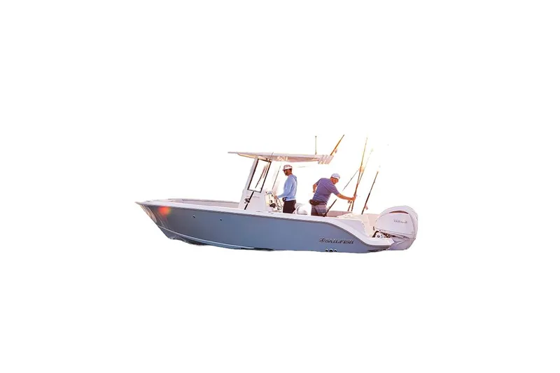 Slide: The Image of 2026 Sailfish 232 CC boat with two people fishing, side view. - 20