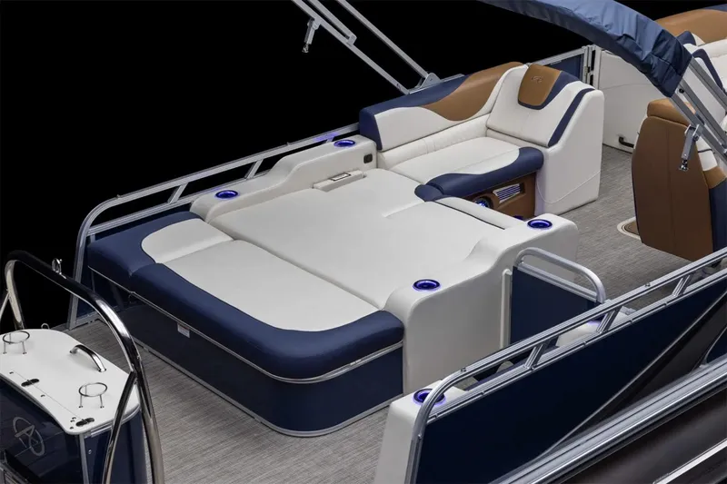 Slide: The Image of Manufacturer Provided Image: 2025 Avalon LSZ Versatile Rear Bench boat interior with luxurious seating and modern design. - 16