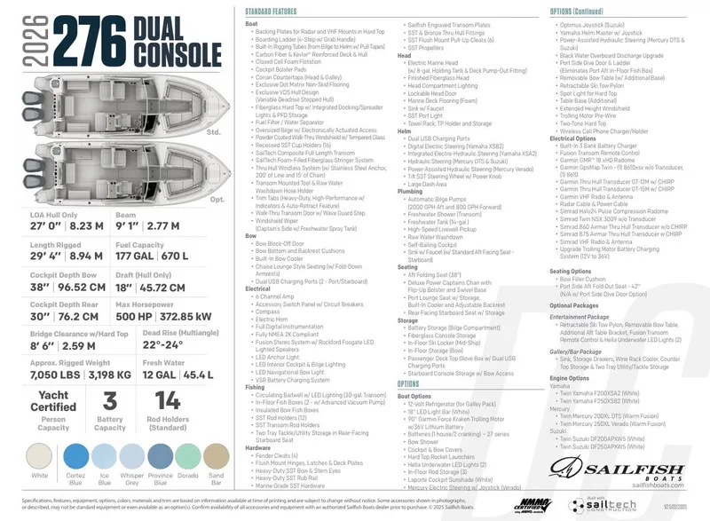 Slide: The Image of Sailfish 276 DC 2023 boat specifications and options. - 14