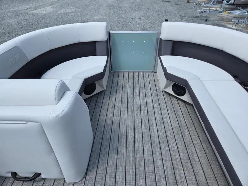 Slide: The Image of 2026 Harris Cruiser 210 boat interior with sleek seating and modern design. - 37