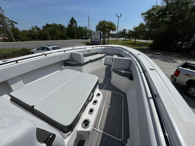 Slide: The Image of 2022 Fountain 38TE boat interior with spacious seating and sleek design. - 18