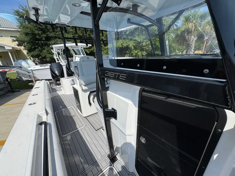 Slide: The Image of 2022 Fountain 38TE boat interior with sleek design and modern features. - 25