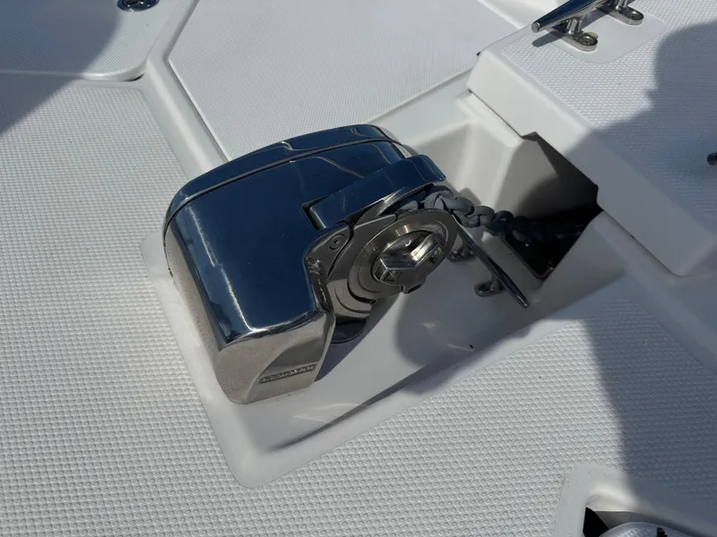 Slide: The Image of 2019 Ranger Tugs R-29 CB helm with Garmin navigation and cushioned seating. - 19