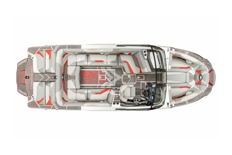 Slide: The Image of 2026 Centurion Ri245 boat interior, top view, showcasing sleek design and spacious seating. - 10