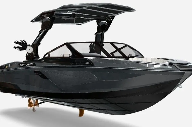 Slide: The Image of 2026 Centurion Ri245 boat with sleek black design and modern features. - 11
