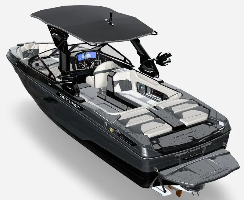 Slide: The Image of 2026 Centurion Ri245 boat with sleek design and advanced features, viewed from below. - 5
