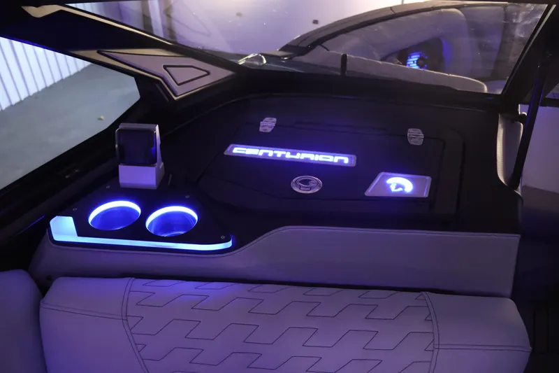 Slide: The Image of 2026 Centurion Ri245 interior with illuminated cup holders and branding. - 53