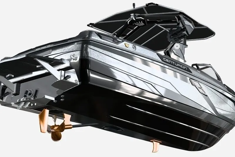 Slide: The Image of 2026 Centurion Ri245 boat, sleek design, advanced features, viewed from below. - 70