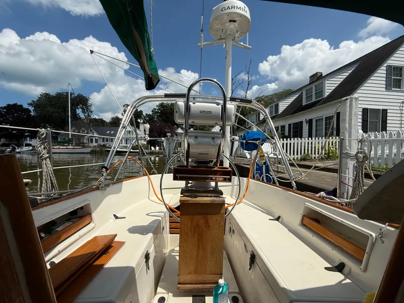 Slide: The Image of Cockpit of a 1994 Pacific Seacraft 34 sailboat with Garmin navigation equipment. - 14