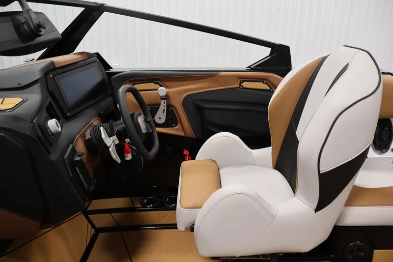 Slide: The Image of Interior of 2026 Centurion Fe22 boat with modern dashboard and luxurious seating. - 12