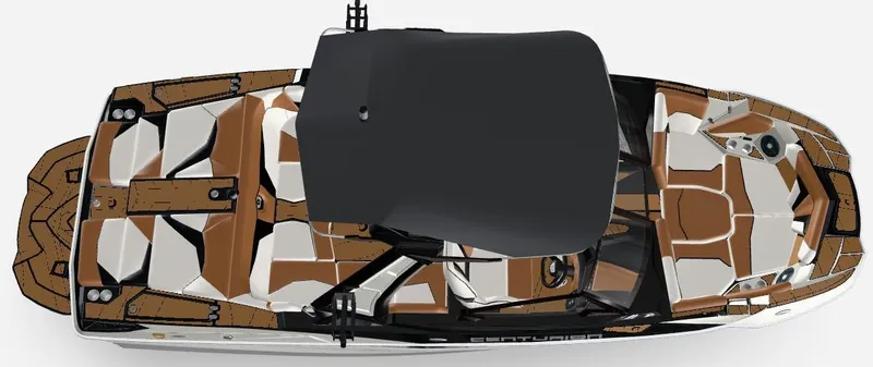 Slide: The Image of 2026 Centurion Fe22 boat with sleek design and modern features, viewed from below. - 5