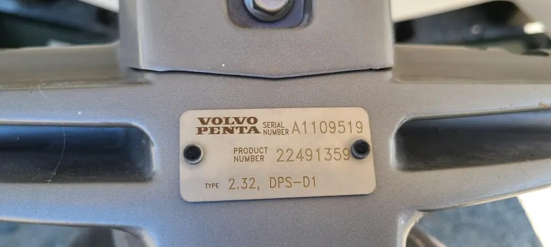 Slide: The Image of Volvo Penta engine plate with serial and product numbers on a 2020 Cobalt R5 boat. - 11