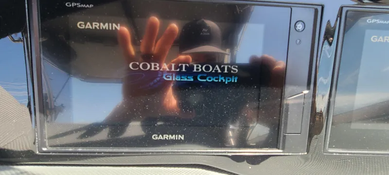 Slide: The Image of Garmin display in 2020 Cobalt R5 boat showing "Cobalt Boats Glass Cockpit" interface. - 49
