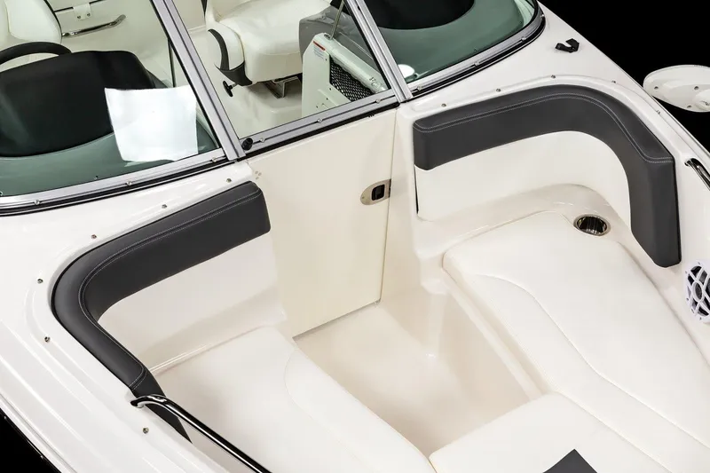 Slide: The Image of Interior view of 2026 Chaparral 21 SSi Ski & Fish OB boat, featuring sleek seating design. - 10