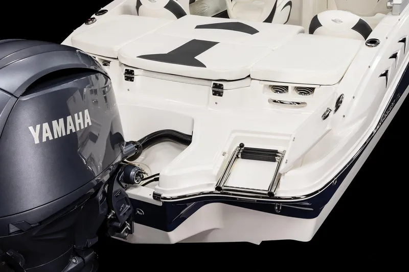 Slide: The Image of 2026 Chaparral 21 SSi Ski & Fish OB with Yamaha outboard motor, rear view. - 18