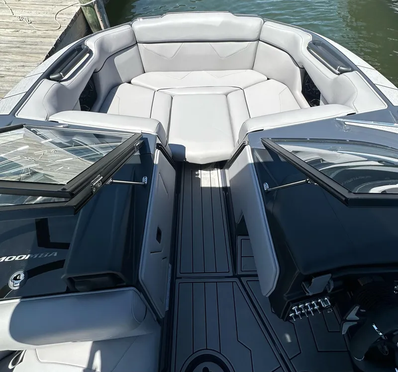 Slide: The Image of 2024 Moomba Kaiyen boat interior with sleek seating and modern design. - 9