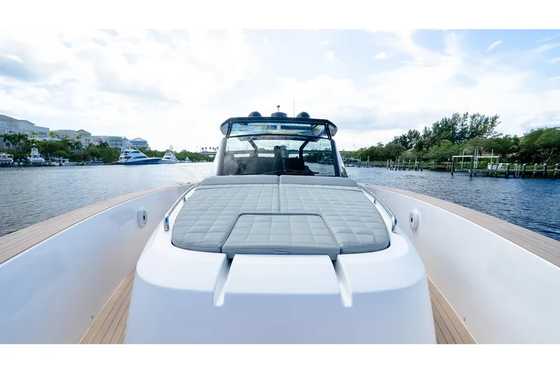 Slide: The Image of 2024 Pardo Yachts 43 luxury yacht on serene waterway, showcasing sleek design and comfort. - 39