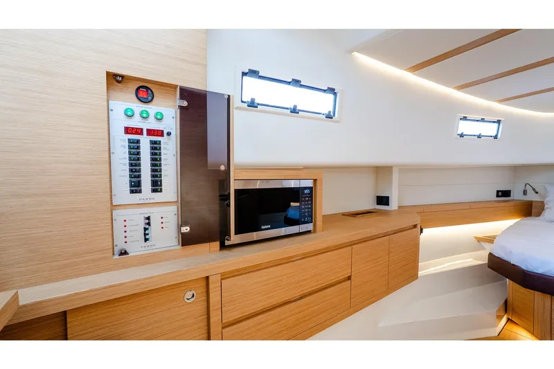Slide: The Image of Luxurious interior of 2024 Pardo Yachts 43, featuring modern cabinetry and control panel. - 46