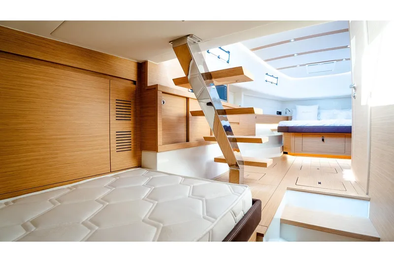 Slide: The Image of Luxurious interior of 2024 Pardo Yachts 43, featuring modern wood finishes and elegant design. - 49