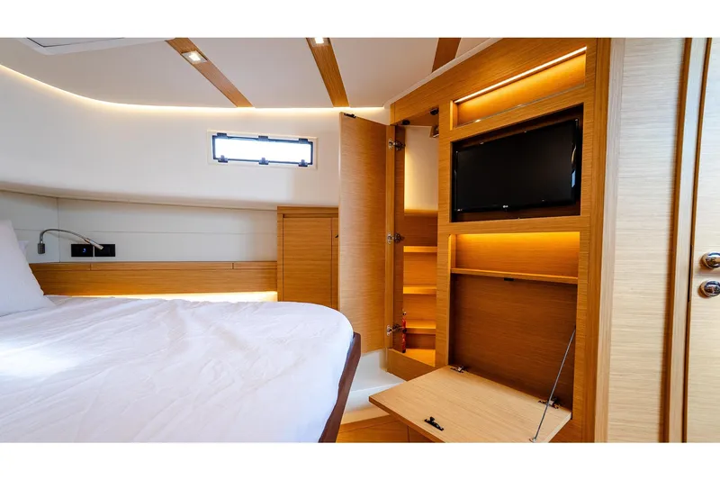 Slide: The Image of Luxurious interior of 2024 Pardo Yachts 43, featuring a cozy bedroom with modern amenities. - 50