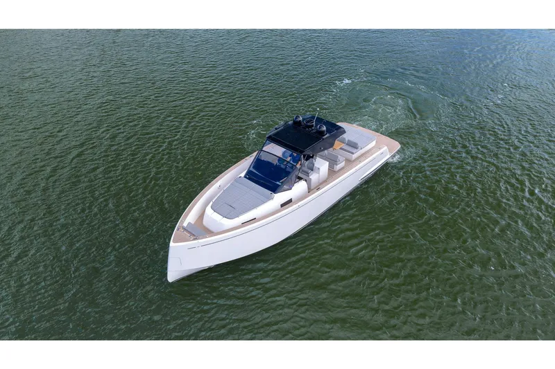 Slide: The Image of 2024 Pardo Yachts 43 cruising on open water, showcasing sleek design and luxury features. - 9