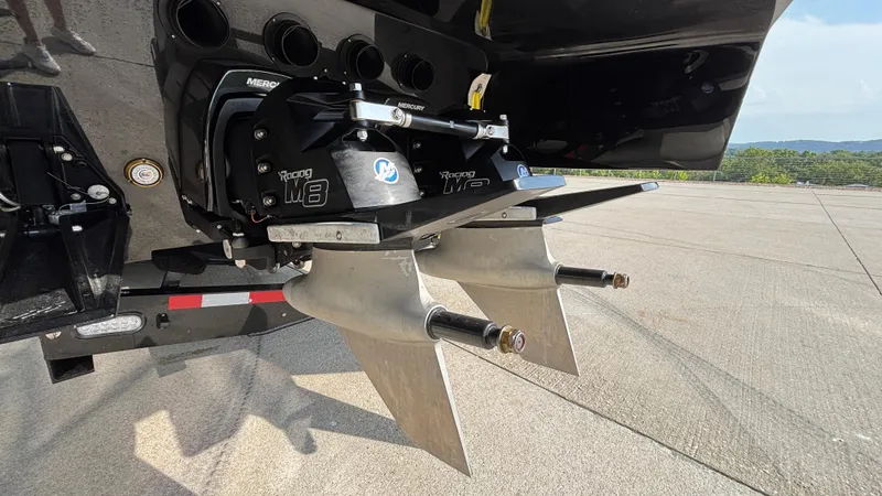 Slide: The Image of 2025 Outerlimits 50 SL Crypto II boat with Mercury Racing M8 drives on a trailer. - 11