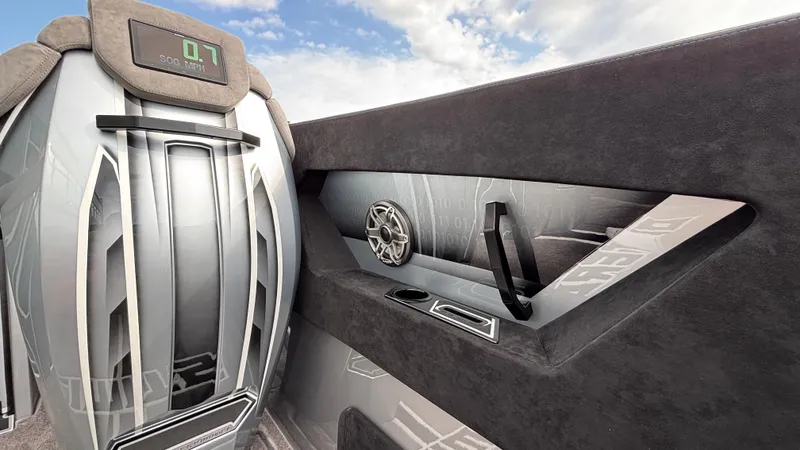 Slide: The Image of Interior of 2025 Outerlimits 50 SL Crypto II boat with modern design and digital display. - 29