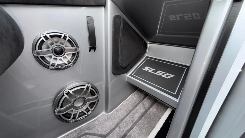 Slide: The Image of Interior of 2025 Outerlimits 50 SL Crypto II with speakers and SL50 branding. - 44
