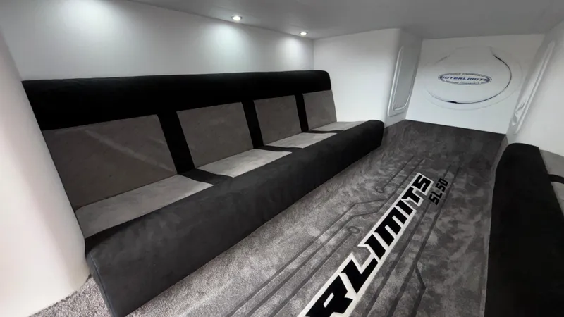 Slide: The Image of Interior of 2025 Outerlimits 50 SL Crypto II with sleek seating and modern design. - 47