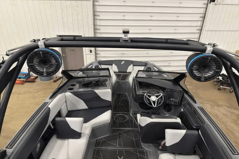 Slide: The Image of 2021 ATX Surf Boats 20 Type-S interior with modern seating and audio system. - 6