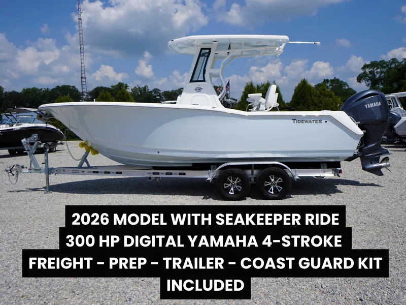The Image of 2026 Tidewater 232 CC Adventure boat with Yamaha 300 HP outboard on trailer. - 0
